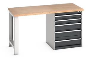 Bott Cubio Pedestal Bench with MPX Top & 5 Drawers - 1500mm Wide  x 750mm Deep x 840mm High. Workbench consists of the following components... 840mm High Benches